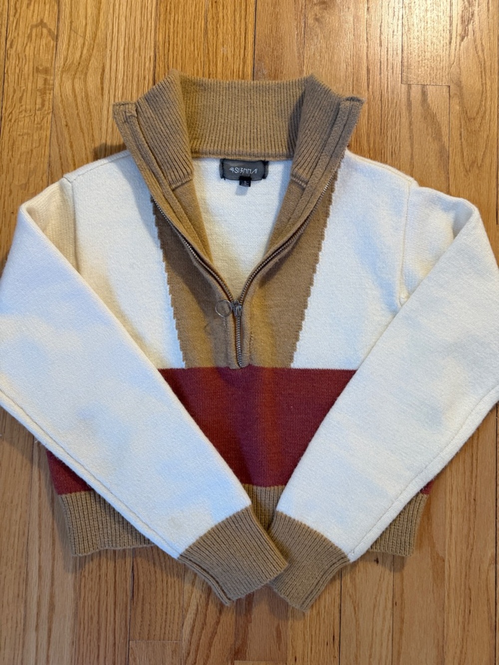 Women’s Half-Zip Colorblock Sweater - Cream, Tan & Wine